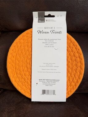 Chenille Woven Trivets 8”, set of 3